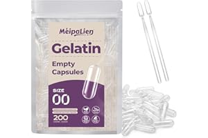 MÉIPALIEN Puste kapsułki do napełniania, rozmiar 00 – 200 sztuk, puste kapsułki żelatynowe, szybkie rozpuszczanie, małe opakowanie, halal, nie GMO, bezglutenowe, kompatybilne z wypełniaczem kapsułek, idealne do