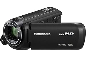 Panasonic V380 | Caméscope Full HD (Qualité vidéo Full HD 50p, Zoom optique 50x, Grand Angle 28mm, Ecran tact., Stabilisé, Zoom intell. 90x, WiFi) Noir – Version Française