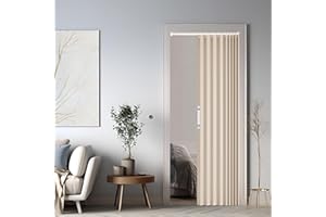 GRANEAT Magnetic Blackout Door Curtain, Foldable Room Divider for Bathroom/Bedroom/Living Room, Accordion Design (Cream-Coloured)