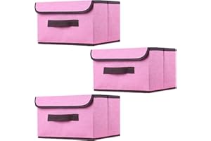 EURXLQ Scatole Portaoggetti con Coperchio,Scatole per Armadio Pieghevoli,Scatole Portaoggetti,Scatole Armadio con Coperchio e Maniglie per l'armadio (Rosa, 3 pack-26×19×16 cm)