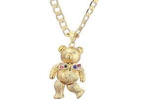 THE BLING KING Gold Necklace 3D Teddy Bear Pendant with Cuban Chain Necklace - Premium Gold Plated Jewellery - Gold Chains for Women, Men, Teens, & Kids - Pendant with Decorative Stones (4mm, 22 to 24 inches)