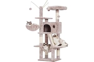 Hey-brother Cat Tree, 135 cm wieża dla kotów domowych, domek dla kota z wyściełanym legowiskiem, piłeczkami, dużym przytulnym mieszkaniem, hamakami i sizalowymi drapakami, Muchroom EMPJ019-SMU