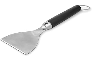 Weber Grill Plate Scraper, made of stainless steel, effectively removes fat & dirt, ideal for cleaning grill plates/planchas, non-slip comfort grip, dishwasher safe - Silver (6207)
