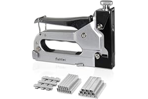 FISHTEC Graffatrice Chiodatrice Multifunzione: da muro, per cavi, chiodi - Graffatrice Manuale per decorazione, legno, tessuto, fai da te - Include 400 graffe da muro + 400 per cavi + 400 chiodi -Grigio Nero