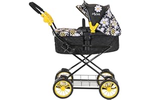 Daisy Chain Destiny Travel System Dolls Pram - Adjustable handles from 54-87cms. For children of 5,6,7,8 or 9 years (Bumblebee)