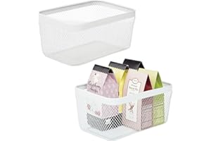 mDesign Juego de 2 cajas multiusos de metal de 30,5 cm x 22,9 cm x 15,2 cm – Organizador de cocina, despensa, baño y más – Cesta de almacenaje de alambre, compacta y universal – blanco