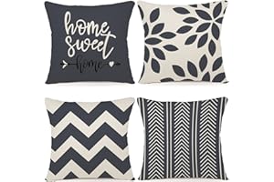 ZWJD Kissenbezug 40x40 4er Set Dekokissen Kissenbezüge Dekoration Outdoor Kissenbezüge Leinen Dekokissen für Schlafzimmer, Sofa, Stuhl, Bett, Garten (40 x 40 cm,Schwarzgrau)