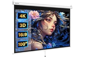 WASJOYE Manual Pull-Down Projector Screen - 100-inch Roll-Down Retractable Manual Projection Screen w/Auto-Locking, Adjustable Screen Height, Black Masking Border