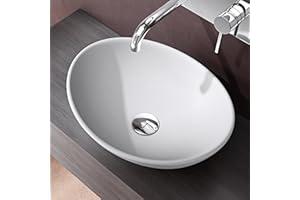 doporro Lavabo da Appoggio Ovale in Ceramica Bianco Opaco 42 cm Lavandino Bagno Moderno con Rivestimento Nano per Bagno e WC Ospiti - Brüssel205
