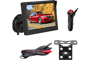 HUACANG AHD Car Reversing Camera Kit, 5 Inch AHD IPS Car Monitor Waterproof Night Vision 1080P Rear View Backup Camera System with Cigarette Lighter Adjustable Parking Assist Line, Easy to Install