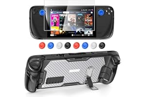 AUARTE Étui de Protection pour Steam Deck/Steam Deck OLED 2023 avec Béquille Réglable, Étui de Couverture TPU avec Protection D'écran et 8 Poignées de Pouce pour Steam Deck Accessoires, Anti-rayures