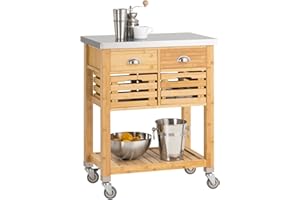 ‎SOBUY SoBuy Servierwagen mit Rollen Küchenwagen mit Arbeitsplatte und 2 Körben Küchenregal Kücheninsel Freistehend Rollwagen Teewagen Küche mit Beistelltisch Holz für Küche, Wohnzimmer, Outdoor FKW40-N