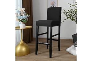 QELUS Barhocker Bezüge,2 Stück Stretch Abnehmbar EsszimmerstuhlbezügeBarhocker Bezug, waschbarer Stuhl-Schonbezug für Esszimmer, Küche (2 Stück Schwarz)