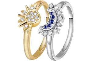 Tusuzik Anelli Donna Argento Anelli Sole e Luna Set Anello Donna Anelli Donna Argento 925 Gioielli Donna Regalo Di Compleanno Anniversario Matrimonio