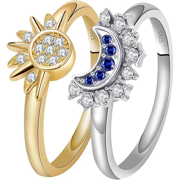Anelli Sole E Luna Argento Regolabili - Set Coppia Con Zirconi, Design Aperto - Foto 7