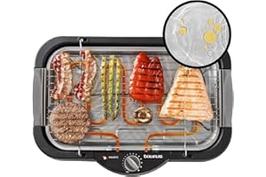 Taurus - Barbacoa Eléctrica Maxim's 2400W | Superficie 41x24 cm | Termostato Regulable | Bandeja de Agua Anti-Humo | Uso Interior y Exterior | Distribución Uniforme del Calor