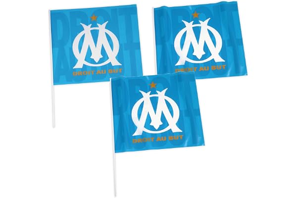 OLYMPIQUE DE MARSEILLE 3 x Drapeau Om - Collection Officielle Taille 40 x 45 cm