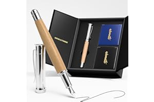 ‎WEMATE WEMATE Füller aus Holz mit Ergonomischem Griff Feiner Spitze, 20 Tintenpatronen (10 Schwarz und 10 Blau), Tinten Nachfüll Konverter - Journaling, Kalligraphie,Bürogeschenk für Männer (Gelb)