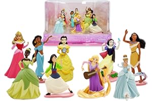 Disney Store set da gioco ufficiale deluxe figurine per bambini principesse Disney, 9 pz, include personaggi modellati: Tiana, Belle, Principessa Jasmine, Biancaneve, Cenerentola, Aurora e tanto altro