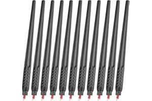ATOMUS 10 unidades de lápiz de cejas para microblading y blading de 12 pines desechables, negro, para microblading permanente, paquete individual