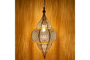 ‎MARRAKESCH ORIENT & MEDITERRAN INTERIOR Orientalische Lampe Pendelleuchte Lunar Gold 40cm E27 Lampenfassung | Marokkanische Design Hängeleuchte Leuchte aus Marokko | Orient Lampen für Wohnzimmer Küche oder Hängend über den Esstisch
