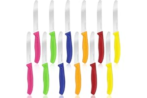 Sprifityy 12 pezzi Coltelli da Bistecca, Coltelli Bistecca con Bordo Seghettato, Coltelli da Carne Taglio Efficace Ergonomico, Coltelli da Tavola per La Casa e Il Ristorante, Lavabile In Lav（Colorato）