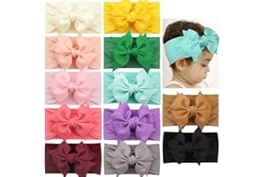 MiDoDo 12 Stück Baby-Stirnband Neugeborenes Weiches Elastisches Baby-Turban-Stirnband Bogenknoten-Stirnbänder für Baby-Mädchen dehnbares Nylon-Baby-Bogen-Stirnband breites Haarband für Baby