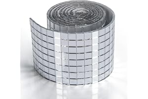 LONGKING Self-Adhesive Mirror Mosaic Sheets, 47.24"x1.57" Silver Mirror Tiles, Square Mirrors Mosaic Glass Tiles, Glass DIY Craft Decoration