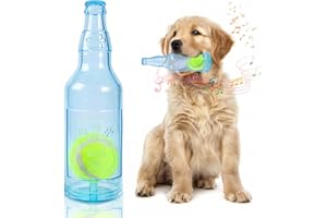 Glirop Dog Chew Toys, Squeaky Dog Toys with Tennis Ball Indestructible Bottle Puppy Toys for Small Medium Large Dog Outdoor Playing Training Chewing Dental Care Teeth Nteractive (Blue, Small)
