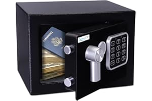 SereneLife, caja fuerte digital, De acero premium, Almacenamiento seguro para efectivo, Armas, Joyas, Ideal para hoteles, Gabinetes y uso domestico, Acceso electronico y mecanico, 2 llaves