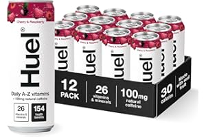 Huel Daily A-Z Vitamins Energy Drink, 12 x 330ml Cans, Cherry & Raspberry Sparkling Multivitamin Energy Drink, Fizzy Drinks Made with Real Fruit, Rich in Electrolytes, Low Calorie, Caffeine Boost