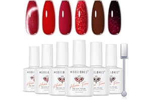 Modelones Vernis Semi permanent Rouge Bordeaux, 9D Magnétique Cat Eye Vert Pailleté 6 Couleurs Vernis Gel UV Semi Permanent Sans HEMA Soak Off Vernis à Ongles Complet pour Gel Ongle Manucure Nail Art