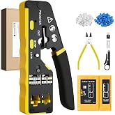 Proster RJ45 Crimper for CAT6 Cable and Telephone 6P with Stripper, Scissors and Tester - Complete Kit for Professional Netwo