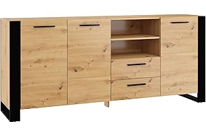 BIM Furniture Cajonera Nuka D 197 cm Aparador Alto Armario Roble Artesanal Negro