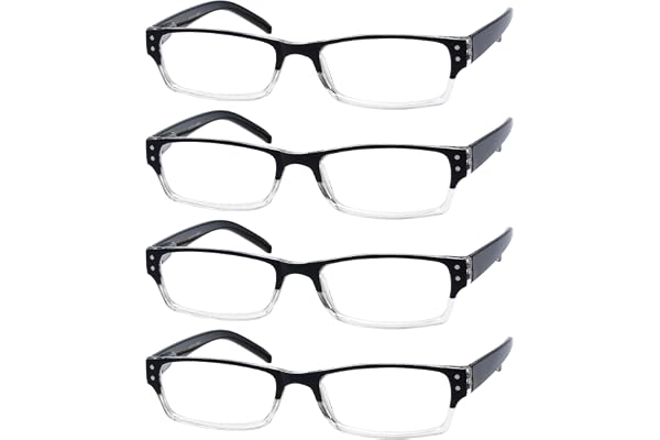 eyekepper 4 Paires Classic Lunettes de Lecture pour Femmes Hommes Rectangulaires avec Charnières à Ressort