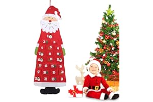 BGNXHYB Calendario de Adviento de Papá Noel con bolsillos de 24 días, calendario de Adviento para rellenar, color rojo