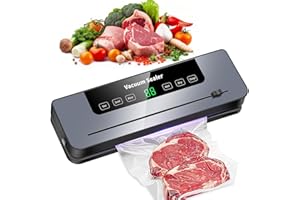 TICONN Macchina sottovuoto 5 in 1, potente macchina sottovuoto per alimenti freschi, secchi e umidi, 30 sacchetti sottovuoto e taglierina integrata (nero)