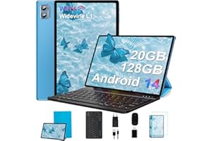 SUAAT 2025 Newest Tablet Android 14 10 Pollici 20GB RAM+128GB ROM(1TB TF), WiFi 6,Octa-Core,1.8Ghz, GMS, 8MP + 5MP, Bluetooth 5.0,OTG, Cast, Tablet PC con Custodia, Tastiera e Mouse, Blu