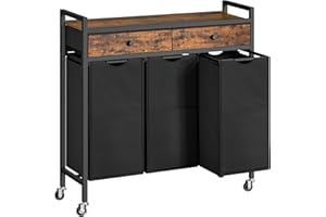 HOOBRO Laundry Basket on Wheels, Laundry Basket 3 Compartments, Laundry Sorter with 2 Non-Woven Drawers, Pull-Out Removable Laundry Bags, 3 x 43.4L, Rustic Brown and Black EBF78XY01