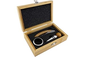 TigerTie - Set vino in scatola di bambù con coltello da cameriere/cavatappi, colletto vino, tappo in acciaio inox, nero/rosso, Länge 16 cm x Breite 10,5 cm x Höhe 4,8 cm