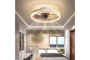 OMGPFR Ventilador de techo con luz LED Encendiendo, Lujo Cristal Lámpara de techo con control remoto Lámpara de ventilador de techo para sala de estar Habitación Luces, Ventilador reversible,Blanco