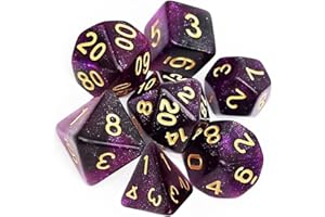 Yourandoll 7 pièces dés polyédriques D20 D12 D10 D8 D6 D4 16mm Jeu de dés en Acrylique pour Donjons et Dragons DND Dice RPG MTG Table Jeux Double Couleur (Nébuleuse Noir Violet)