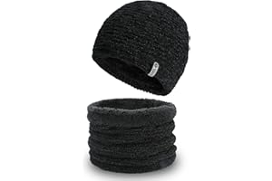 TAGVO Cappello Sciarpa Invernale Set, Uomo Donna Invernali Berretto in Maglia con Sciarpa Beanie Collo della Ciarpa 2 Pezzi, Fodera termica in Pile, Unisex