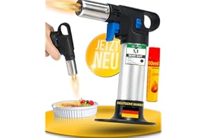 STAHLMANN MAGNUM® Flambierbrenner [inkl. 300 ml Gas ] 1300 ∘C – Premium Creme Brulee Brenner, nachfüllbar mit Sicherung – Ideal zum Karamellisieren, Flambieren & Bräunen
