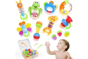 Omgpeike Baby Rattles Toys 0-6 Months, Sensory Toys for Babies, 11 Pcs Baby Infant Rattles Teether Toys Set Educational Toys Gift for 3 6 9 12 Months Newborn Baby Boys Girls with Storage Box