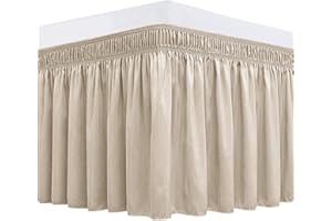 Biscaynebay Wickelbarer Bettrock für Queen-Betten, 55.9 cm lang, helles Kamel, verstellbar, elastisch, Staub-Rüschen, einfache Passform, knitter- und lichtbeständig, seidig, massiv, maschinenwaschbar