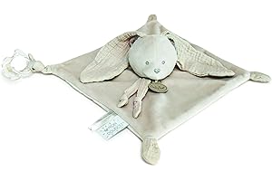 BABY NAT'- Doudou Lapin Plat Attache Tétine Collection Mocca - Peluche Douce Beige - Attache Sucette Intégrée - Idée Cadeau Naissance Bébé Fille ou Garçon - Matière Coton Doux - 25 cm - BN0618
