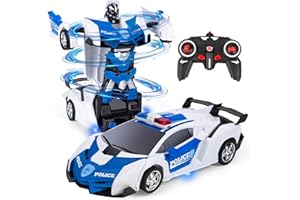 Highttoy Voiture de Police Télécommandée Robot Enfant, 2.4GHz Rotation à 360° Voiture Télécommandé Transformable Transformateur Robot Jouet Cadeau Enfant 3 4 5 6 7 8 Ans Garçon Fille Blanc