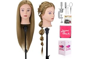 NEVERLAND BEAUTY & HEALTH Neverland Cabeza de peinado, 71cm 60% real, cabeza de peluquería de pelo humano, cabeza de práctica para peinar con abrazadera de mesa + juego de herramientas de peinado para el cabello DIY