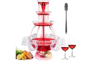 ‎TAZZOR 3-stufiger klarer Partybrunnen, Partybrunnen mit 5 wiederverwendbaren Bechern, LED-beleuchteter Sockel, Saft Und Weinbrunnen Trinkbrunnen für Kneipen, Hauspartys und Geburtstagsfeiern